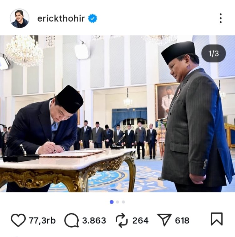 Erick Thohir Resmi Dilantik Presiden Prabowo Sebagai Menteri Pemuda dan Olahraga