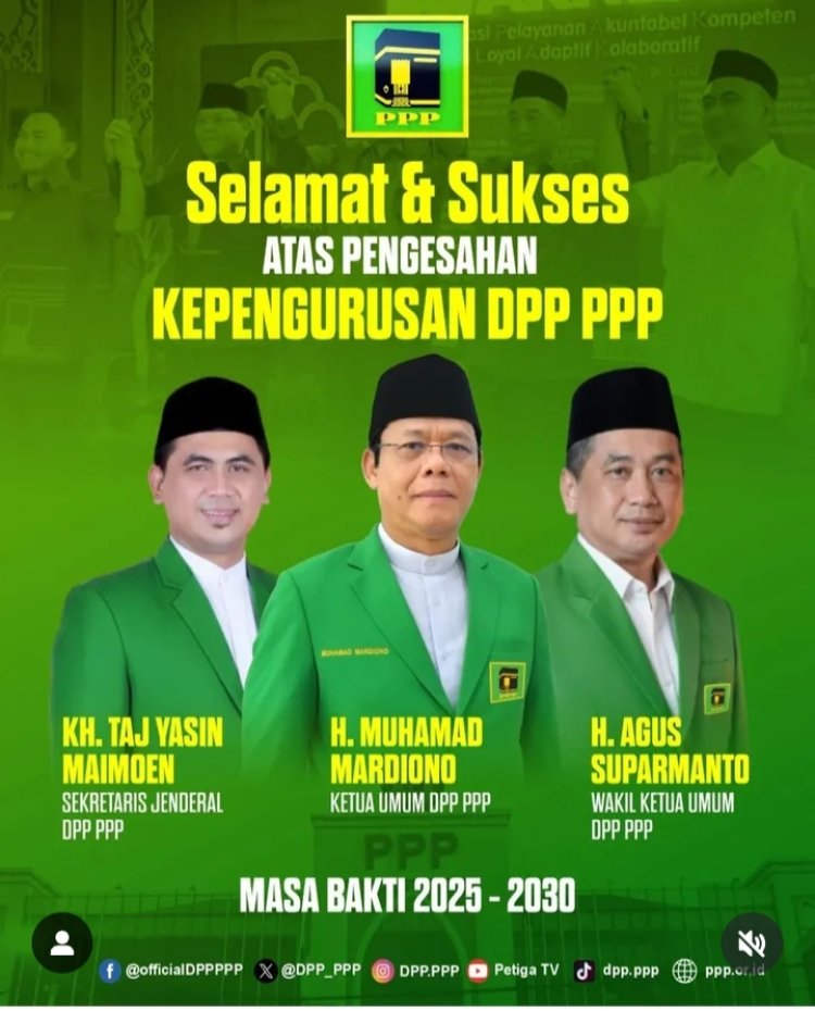 DPP PPP Resmi Umumkan Kepengurusan Baru Periode 2025–2030, Mardiono Kembali Nahkodai Partai Ka'bah