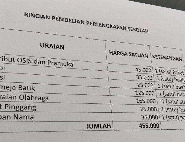 Total Biaya Perlengkapan Siswa Baru di SMPN 1 Menes Mencapai Rp455.000