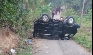 Bawa Rombongan SDN Lebak 3 Munjul, Mobil Pikap Terguling, Satu Peserta Didik Meninggal