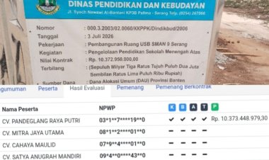 Tender SMAN 9 Serang Rp10,3 Miliar, Hanya Satu Penawar Ada?