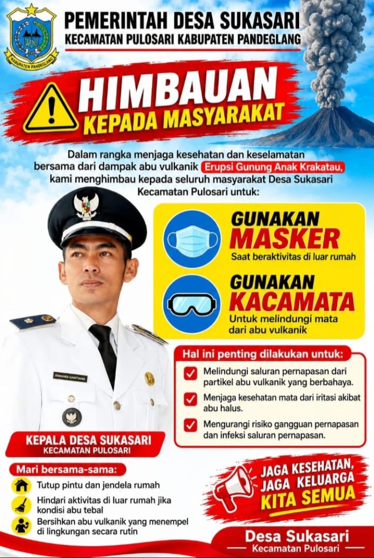 Pemdes Sukasari Pulosari Ingatkan Warga Antisipasi Hujan Abu Vulkanik